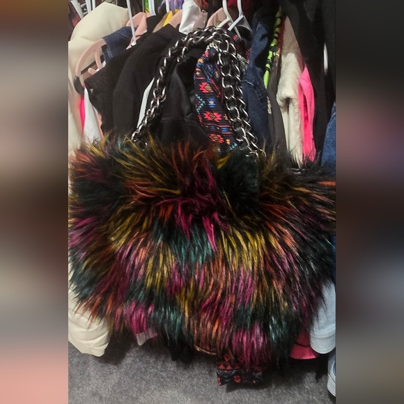 🍁🍂RARE HTF NWOT VINTAGE BETSEY JOHNSON SHOWSTOPPER FUR TOTE - Picture 1 of 7